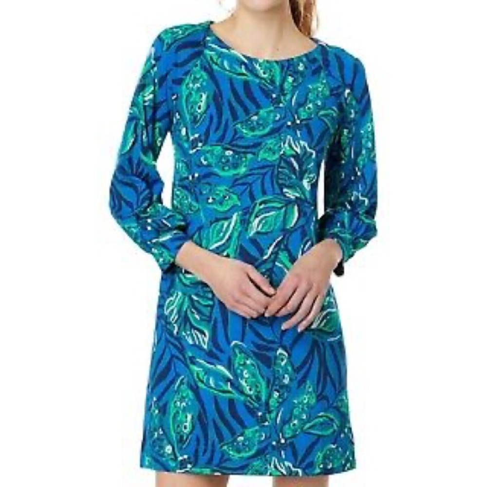 LILLY PULITZER: Elianna 3/4 Sleeve Dress; Indigo Breeze Shady Gators, Medium